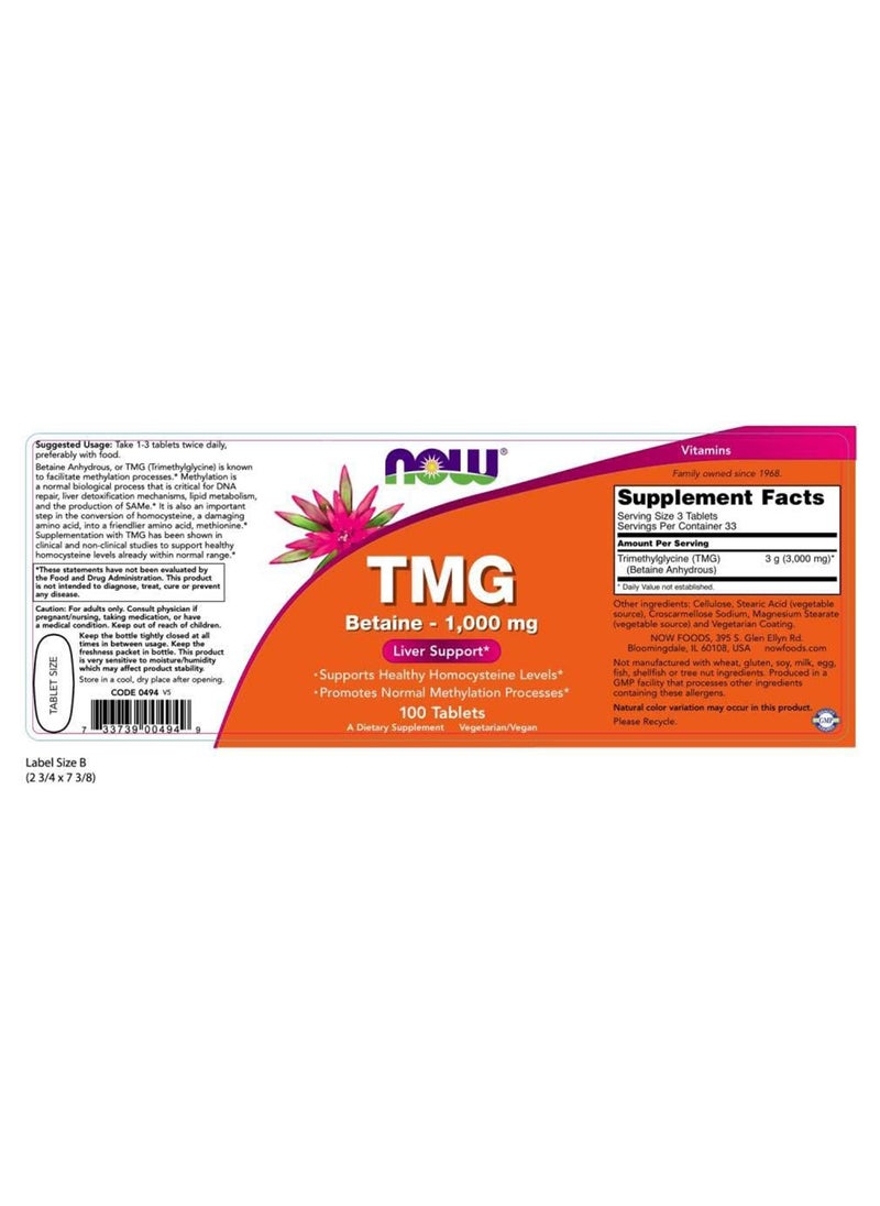 T Mg Trimethylglycine 1000 100 Tablets 54104