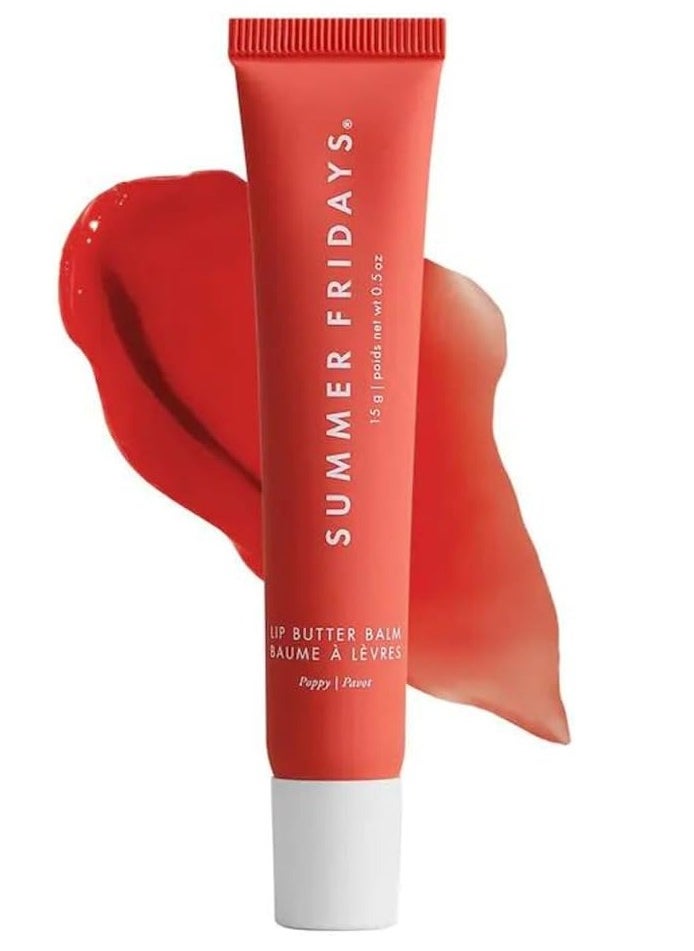 Summer Fridays Lip Butter Balm - Conditioning Lip Mask and Lip Balm for Instant Moisture, Shine and Hydration - Sheer-Tinted, Soothing Lip Care - Poppy (.5 Oz)