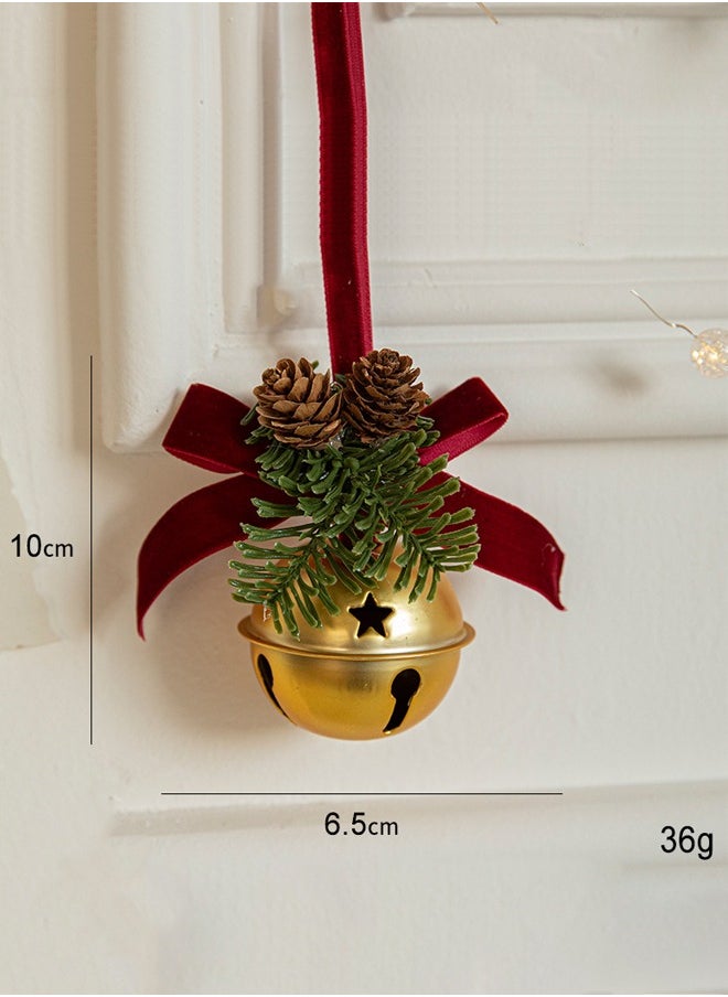 3-Piece Christmas Pendant Small Bell Velvet Bow Christmas Tree Pinecone Scene Decoration Supplies Decorative Small Pendant