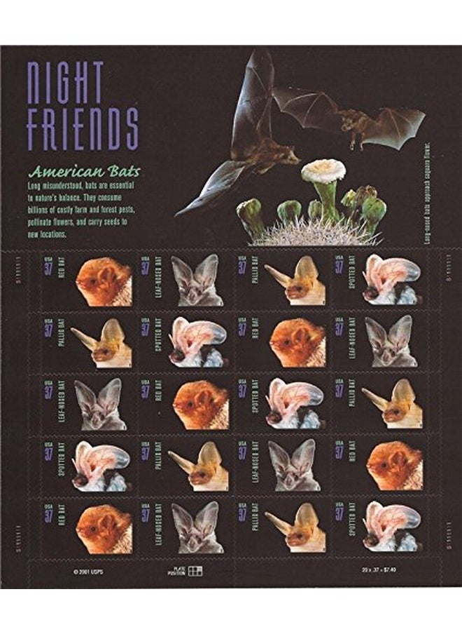 Night Friends American Bats Sheet Of Twenty 37 Cent Stamps Scott 366164