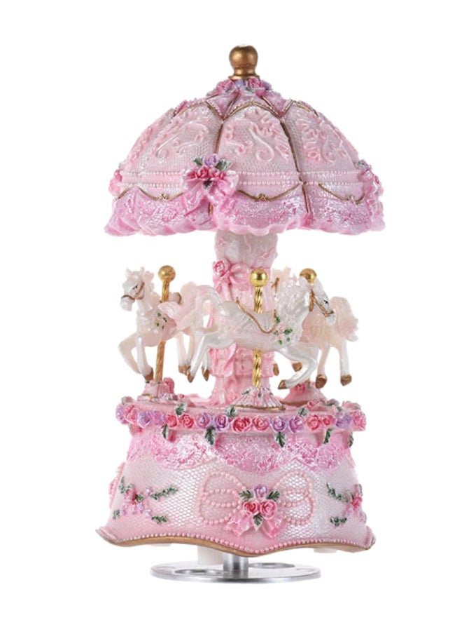 Rotating Carousel Music Box Pink/White 16x10x10cm