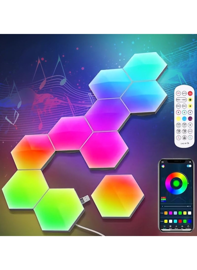 8 Pack RGB Hexagon Light Panels - Smart LED Wall Lights with APP & Remote Control, Music Sync for Living Room, Bedroom, Gaming Room, DIY, Kids