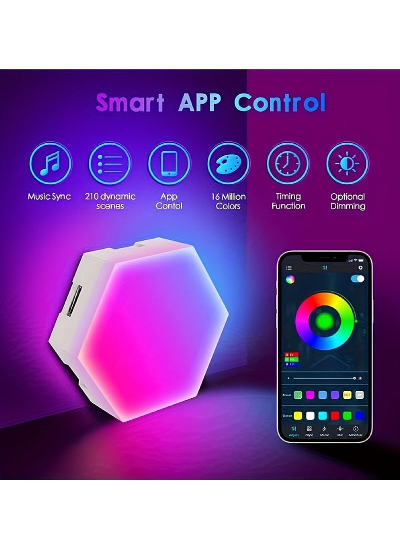 8 Pack RGB Hexagon Light Panels - Smart LED Wall Lights with APP & Remote Control, Music Sync for Living Room, Bedroom, Gaming Room, DIY, Kids