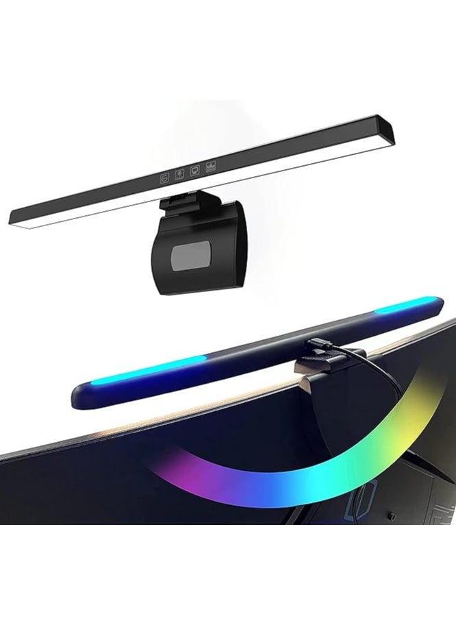 RGB Flat Monitor Light Bar, Gaming Monitor Screen Eye Caring Dimming, Computer Monitor Lamp, with RGB Backlight Hanging Light Bar, for PC Gaming Reading Office Home (Flat)