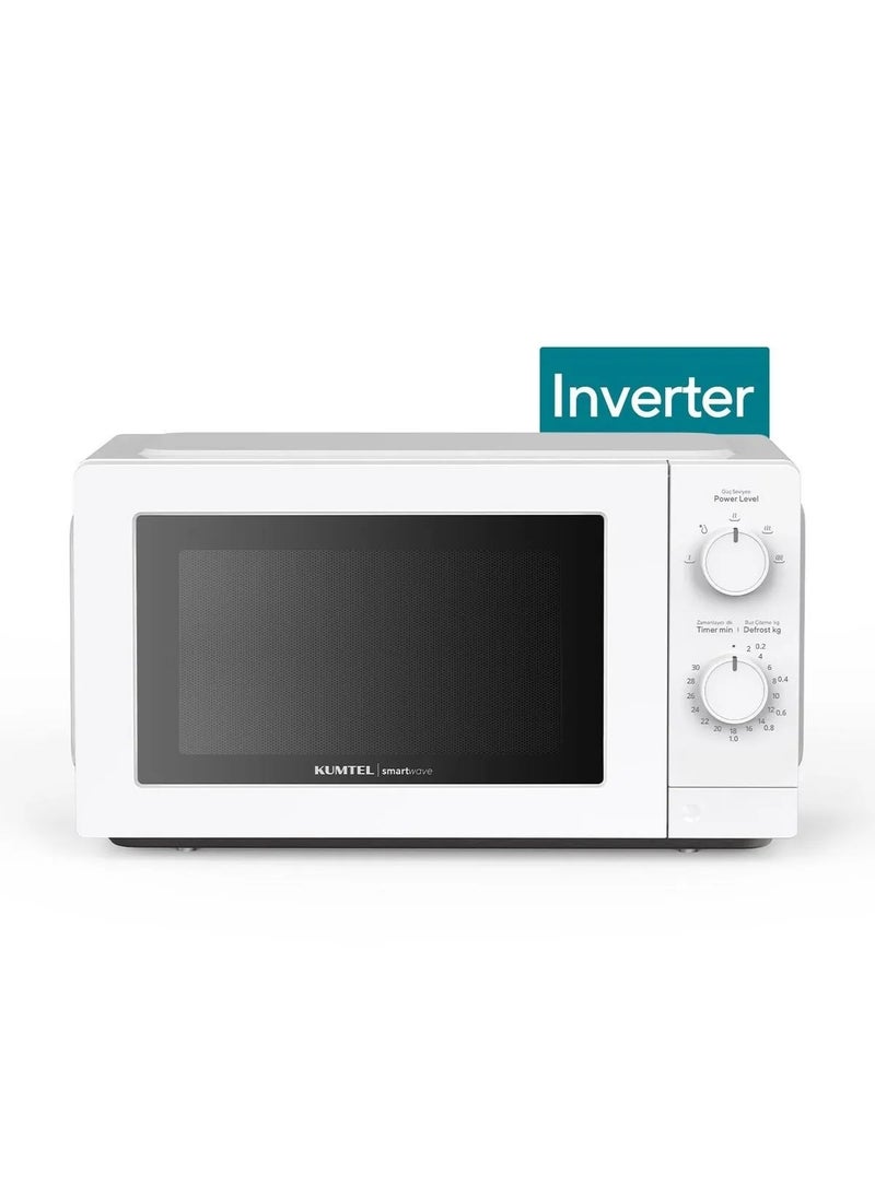 HMIN-04 700W Inverter Microwave Oven - White | 20L, 5 Heat Settings, 24-Month Warranty