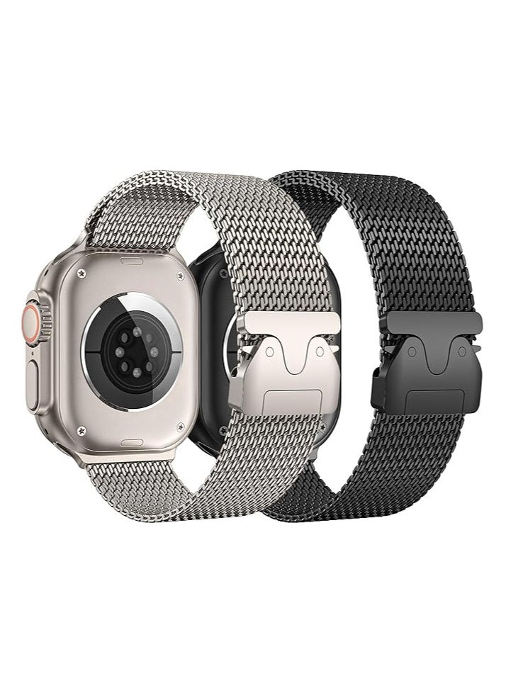 Mesh Loop Compatible with Apple Watch Band Ultra 2/Ultra 49mm 46mm 45mm 44mm Men Women, Designer Parachute-Style Metal Buckle Adjustable Strap for iWatch SE Series 10/9/8/7/6/5/4