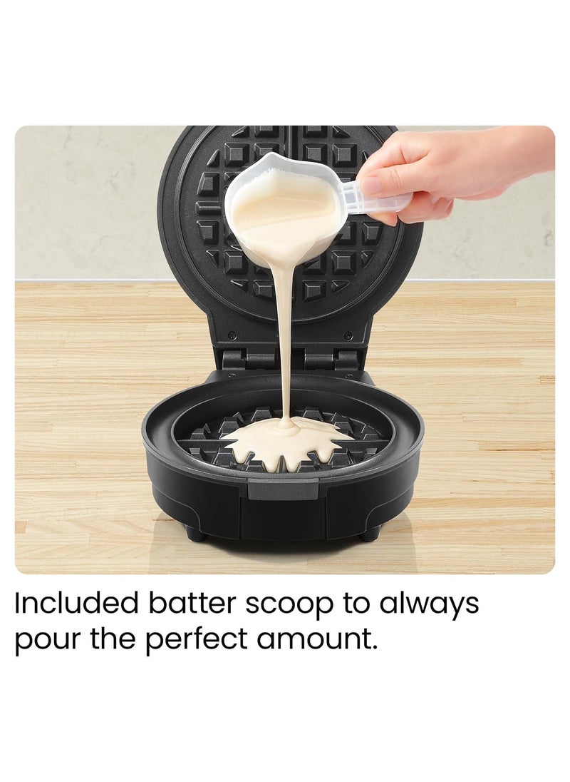 Anti Overflow Belgian Waffle Maker w/Shade Selector, Temperature Control, Mess Free Moat, Round Iron w/Nonstick Plates & Cool Touch Handle, Measuring Cup Included