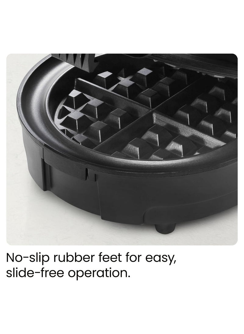 Anti Overflow Belgian Waffle Maker w/Shade Selector, Temperature Control, Mess Free Moat, Round Iron w/Nonstick Plates & Cool Touch Handle, Measuring Cup Included