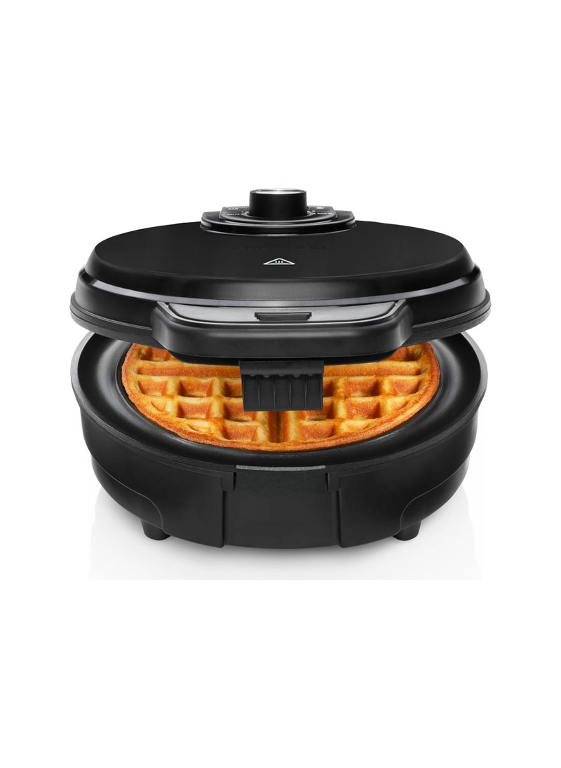 Anti Overflow Belgian Waffle Maker w/Shade Selector, Temperature Control, Mess Free Moat, Round Iron w/Nonstick Plates & Cool Touch Handle, Measuring Cup Included