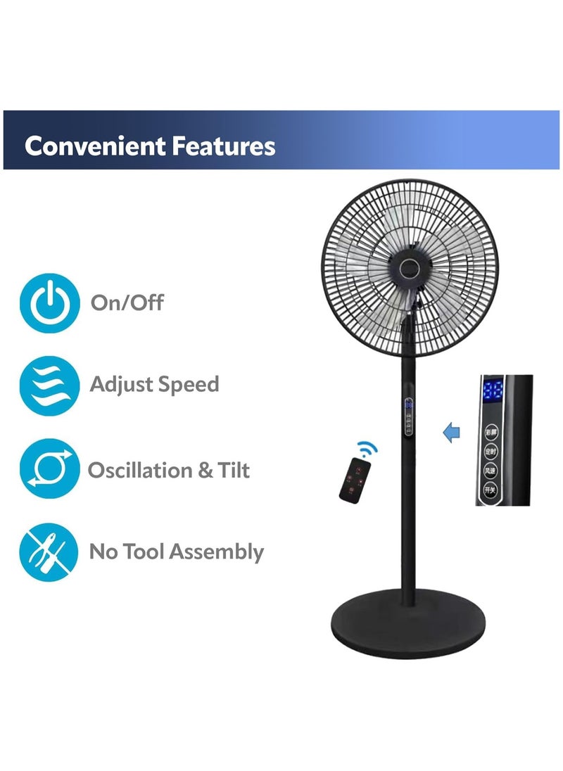 16 Inch Pedestal Fan with Remote Control,5-Blade Oscillating Standing Fan - Adjustable Height,Ultra Quiet,8 Speed,3 Winds Mode,9 Hour Timer,LED Display,90° Pivoting Head Air Circulator Fan (Black)