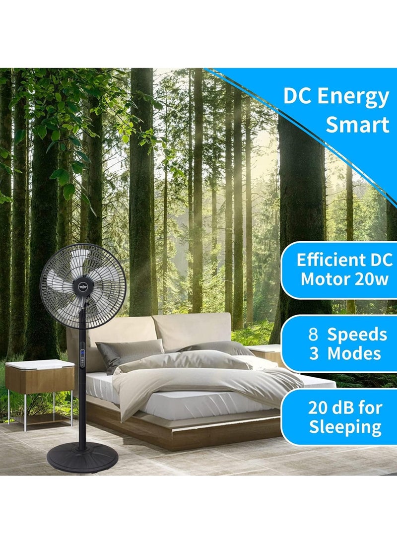 16 Inch Pedestal Fan with Remote Control,5-Blade Oscillating Standing Fan - Adjustable Height,Ultra Quiet,8 Speed,3 Winds Mode,9 Hour Timer,LED Display,90° Pivoting Head Air Circulator Fan (Black)