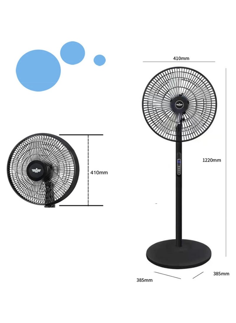 16 Inch Pedestal Fan with Remote Control,5-Blade Oscillating Standing Fan - Adjustable Height,Ultra Quiet,8 Speed,3 Winds Mode,9 Hour Timer,LED Display,90° Pivoting Head Air Circulator Fan (Black)