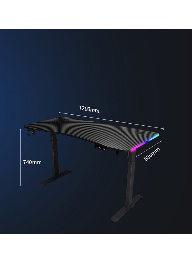 Multifunctional Adjustable Height Gaming Desk with RGB LED Lights, Wireless Remote, Handle Rack, Cup Holder, USB Socket and Headphone Hook 120 CM