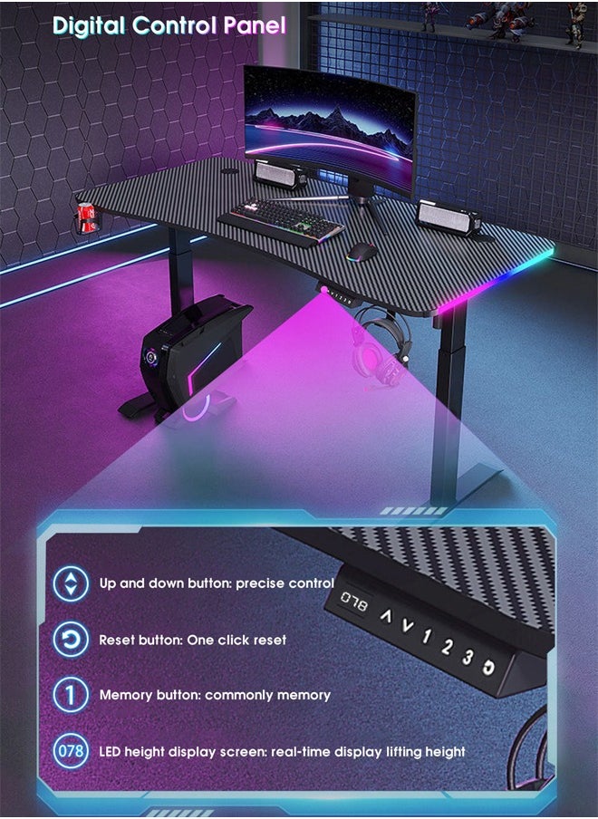 Multifunctional Adjustable Height Gaming Desk with RGB LED Lights, Wireless Remote, Handle Rack, Cup Holder, USB Socket and Headphone Hook 120 CM