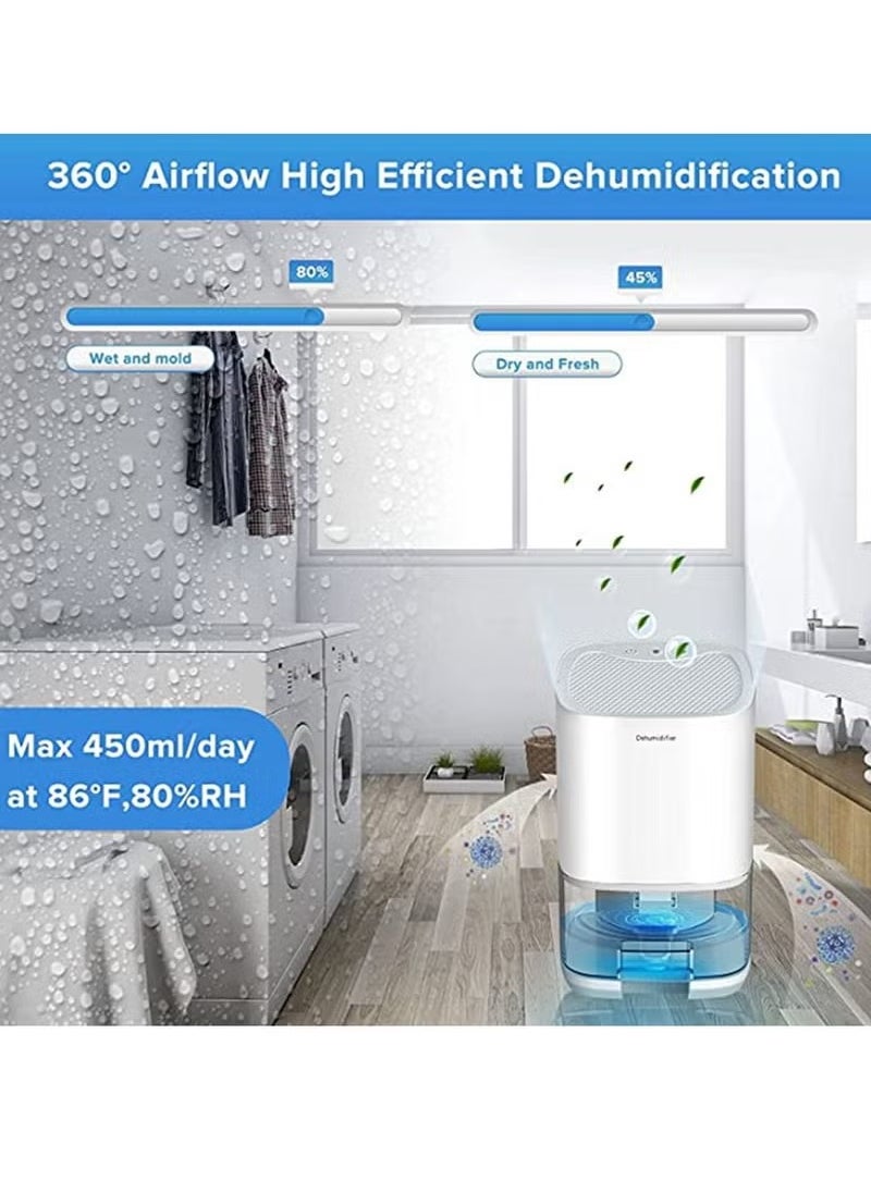 Home Dehumidifier 1000ML Dehumidifier for 2500 cu ft (260 sq ft) Two Working Modes and 7 Color LED Lights Silent Portable Mini Dehumidifier for Basement Bedroom Bathroom Cabinet RV (White)