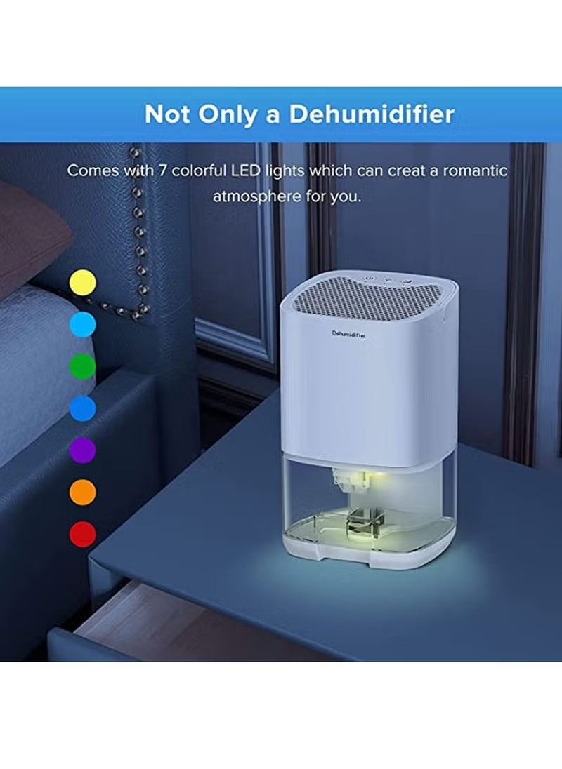 Home Dehumidifier 1000ML Dehumidifier for 2500 cu ft (260 sq ft) Two Working Modes and 7 Color LED Lights Silent Portable Mini Dehumidifier for Basement Bedroom Bathroom Cabinet RV (White)