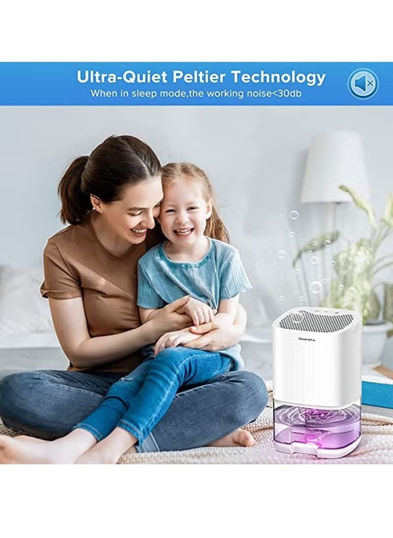 Home Dehumidifier 1000ML Dehumidifier for 2500 cu ft (260 sq ft) Two Working Modes and 7 Color LED Lights Silent Portable Mini Dehumidifier for Basement Bedroom Bathroom Cabinet RV (White)