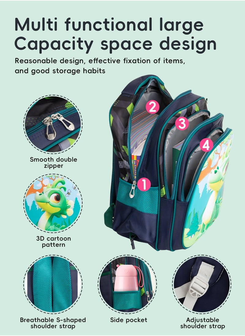 Children School Bag Student Backpack with Reflective Strip Design & Padded Adjustable Shoulder Strap Large volume Waterproof Bookbag and for 3-10 Year Boys Girls Elementary Kindergarten(Little Dinosaur)