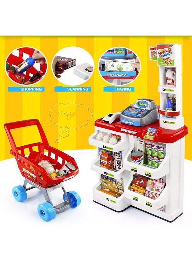 Home Pretend Supermarket Accessories With Trolley Role Play Set Toy For Kids