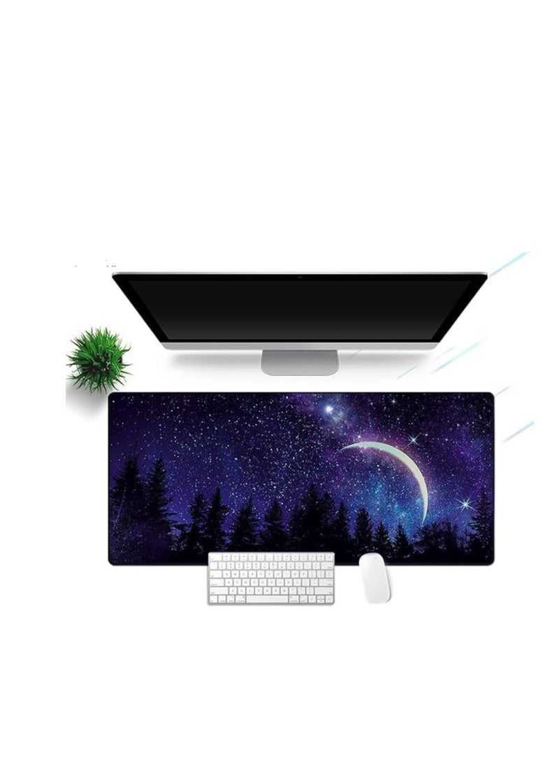 Gaming Mouse Pad XXL, Wrapped Mouse Pad Anti-Slip Rubber (900x400mm) For Computers, PC And Laptops (Moon And Star)