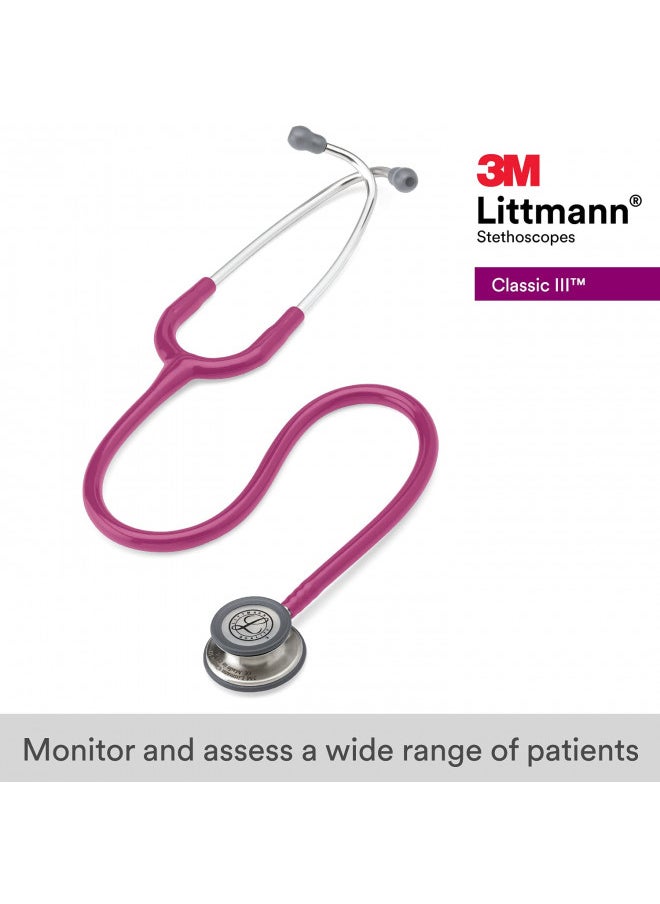 3M Littmann® Classic III Monitoring Stethoscope, Raspberry Tube, Stainless Stem and Headset, 27 inch, 5648