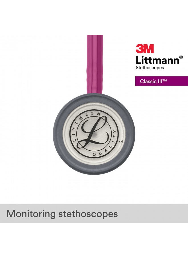 3M Littmann® Classic III Monitoring Stethoscope, Raspberry Tube, Stainless Stem and Headset, 27 inch, 5648