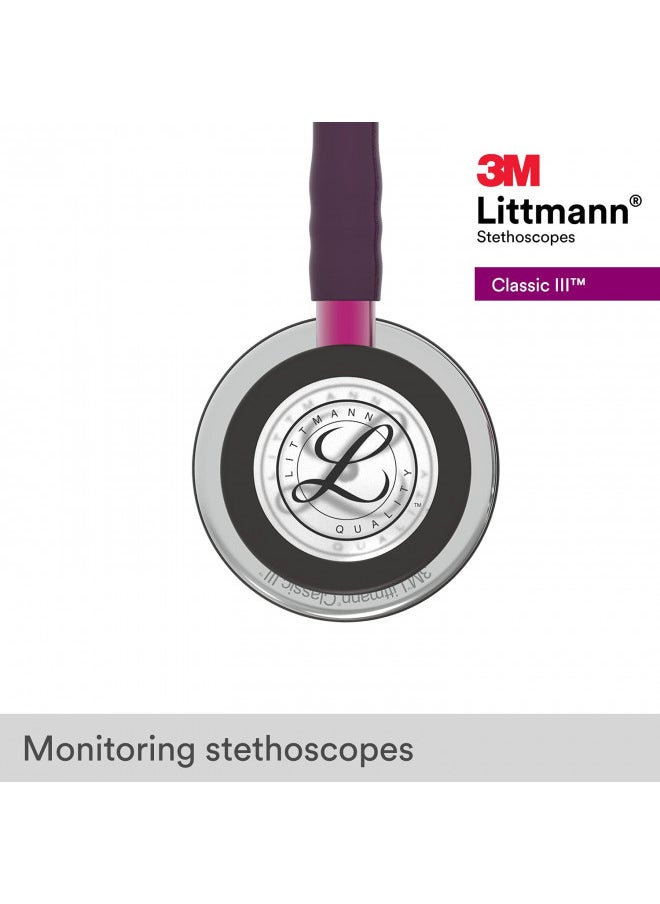 3M Littmann Classic III Monitoring Stethoscope, MirrorFinish Chestpiece, Plum Tube, Pink Stem and Smoke Headset, 27 inch, 5960