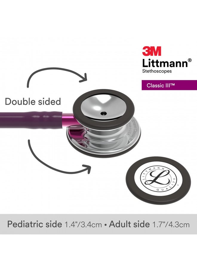 3M Littmann Classic III Monitoring Stethoscope, MirrorFinish Chestpiece, Plum Tube, Pink Stem and Smoke Headset, 27 inch, 5960