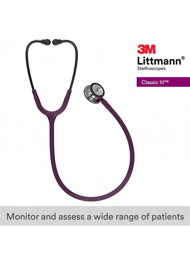 3M Littmann Classic III Monitoring Stethoscope, MirrorFinish Chestpiece, Plum Tube, Pink Stem and Smoke Headset, 27 inch, 5960