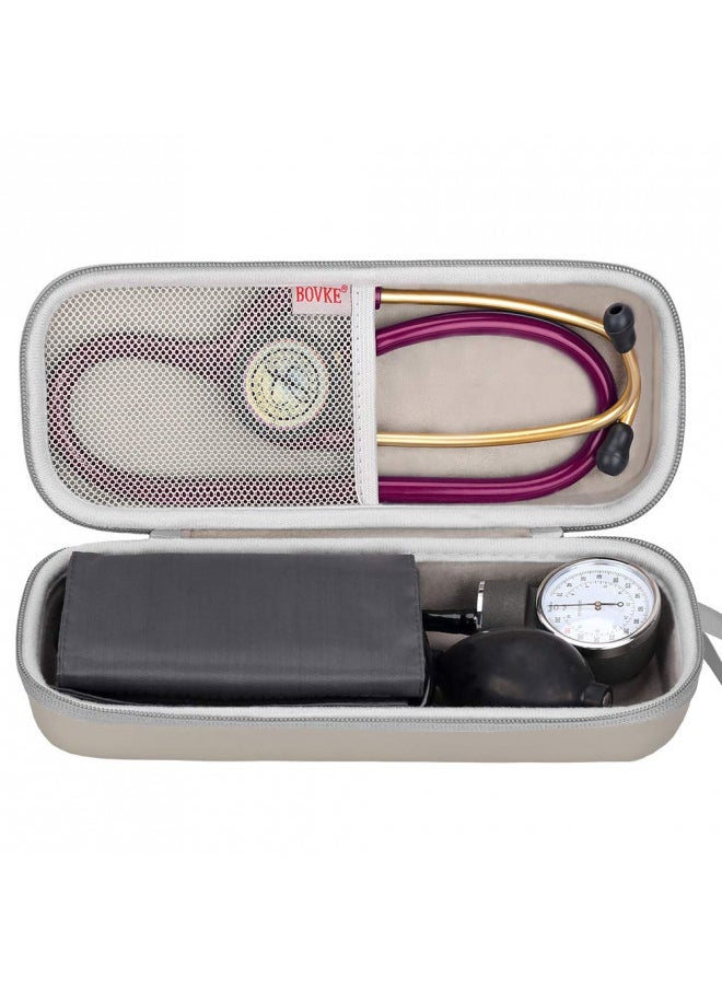 BOVKE Travel Carrying Case Compatible with 3M Littmann Classic III, Lightweight II S.E, MDF Acoustica Deluxe Stethoscopes - Extra Room for Medical Scissors EMT Trauma Shears and LED Penlight, Grey