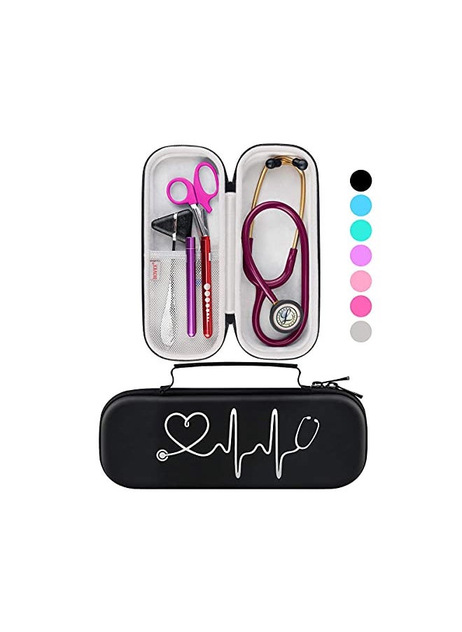 BOVKE Stethoscope Case for 3M Littmann Classic III, Lightweight II S.E, MDF Acoustica Deluxe Stethoscopes - Extra Room for Medical Bandage Scissors EMT Trauma Shear and LED Penlights, Black