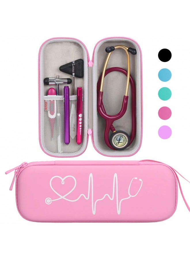 BOVKE Travel Carrying Case Compatible With 3M Littmann Classic III, Lightweight II S.E, MDF Acoustica Deluxe Stethoscope, Extra Room for Medical Scissors EMT Trauma Shears and LED Penlight, Pearl Pink