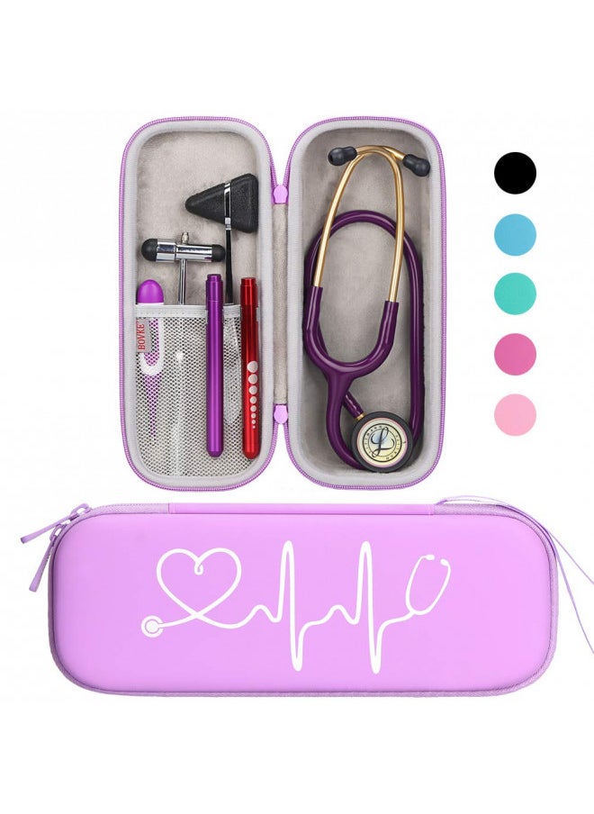 BOVKE Travel Carrying Case Compatible with 3M Littmann Classic III, Lightweight II S.E, MDF Acoustica Deluxe Stethoscopes - Extra Room for Medical Scissors EMT Trauma Shears and LED Penlight, Purple