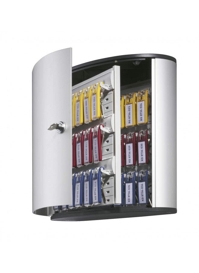 Durable Locking Key Cabinet, 36-Key, Brushed Aluminum, Silver, 11.75 x 4.63 x 11