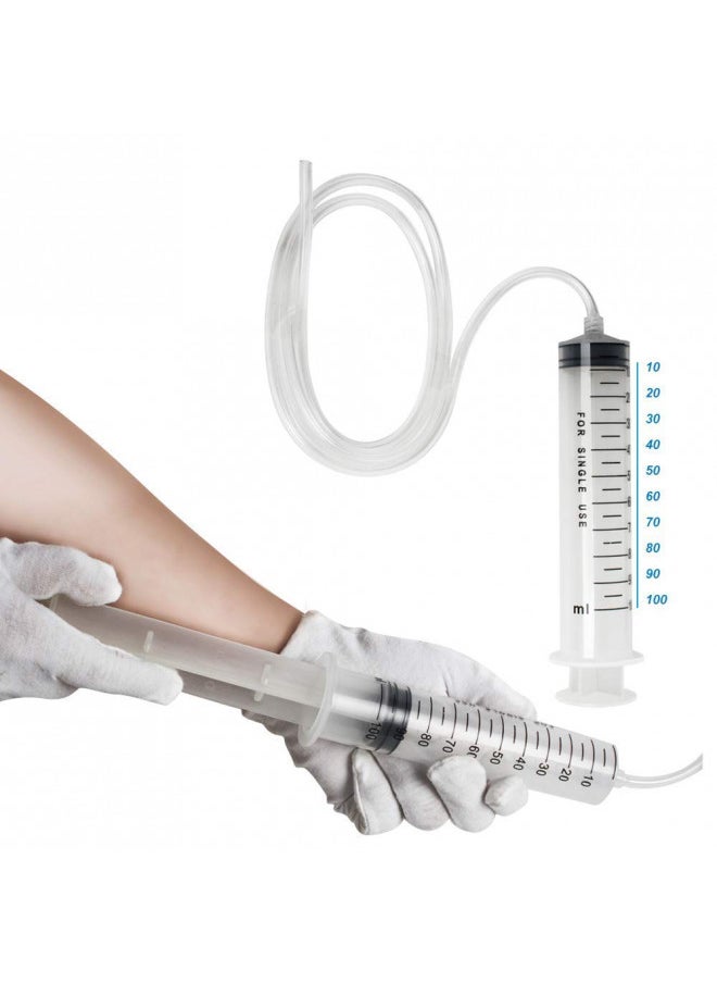 Large 100ml Plastic Syringe with Tubing, Carejoy Indutrial Syringes + 80cm(31.5in) Handy Long Hose Fluid Suction Injector for Scientific Labs Injecting, Feeding Pets, Drawing Oil, Fluid and Water