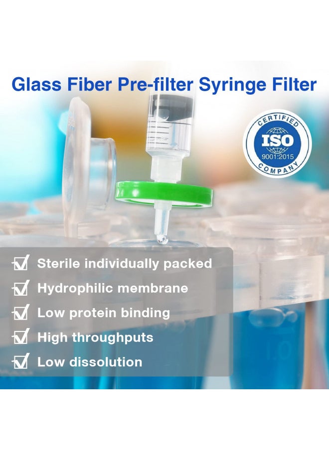 SimPure Sterile Syringe Filter PES 10 Pack, 0.22um Pore Size, 33mm Membrane Diameter, Hydrophilic Filtration High Throughput Sterile Packed Individually