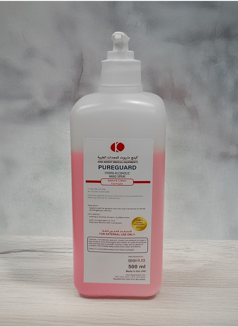 PureGuard | 500ML Hydro-Alcoholic Hand Spray | Blue + Pink Color | Instant Clean Formula | Gentle on Skin | Effective Against a Broad Spectrum of Microorganisms