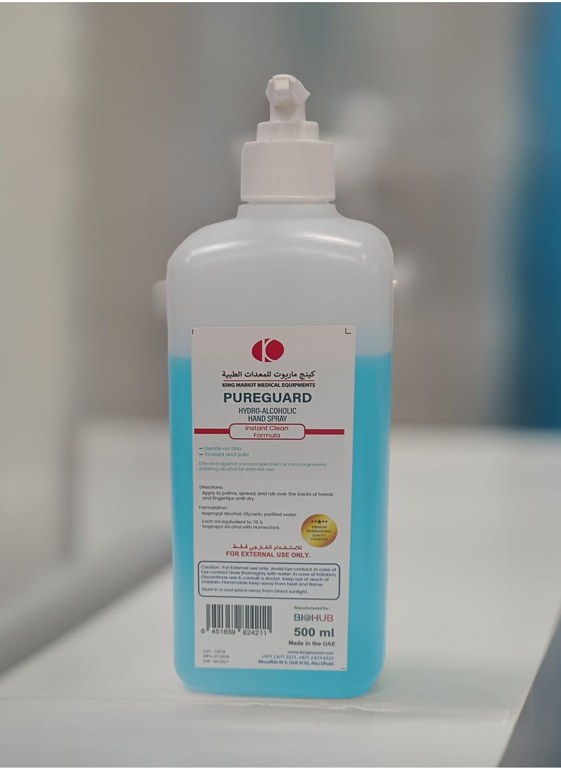 PureGuard | 500ML Hydro-Alcoholic Hand Spray | Blue + Pink Color | Instant Clean Formula | Gentle on Skin | Effective Against a Broad Spectrum of Microorganisms