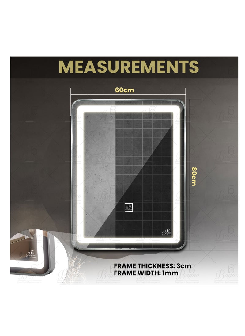 B BAGNO Silver LED Framed Mirror, Silver Framed Mirror, premium Quality 80x60cm BML22(Silver)