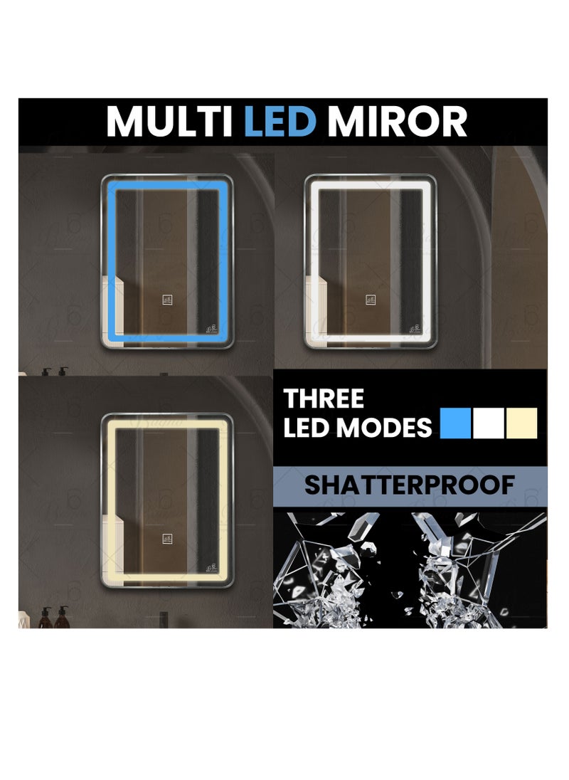 B BAGNO Silver LED Framed Mirror, Silver Framed Mirror, premium Quality 80x60cm BML22(Silver)