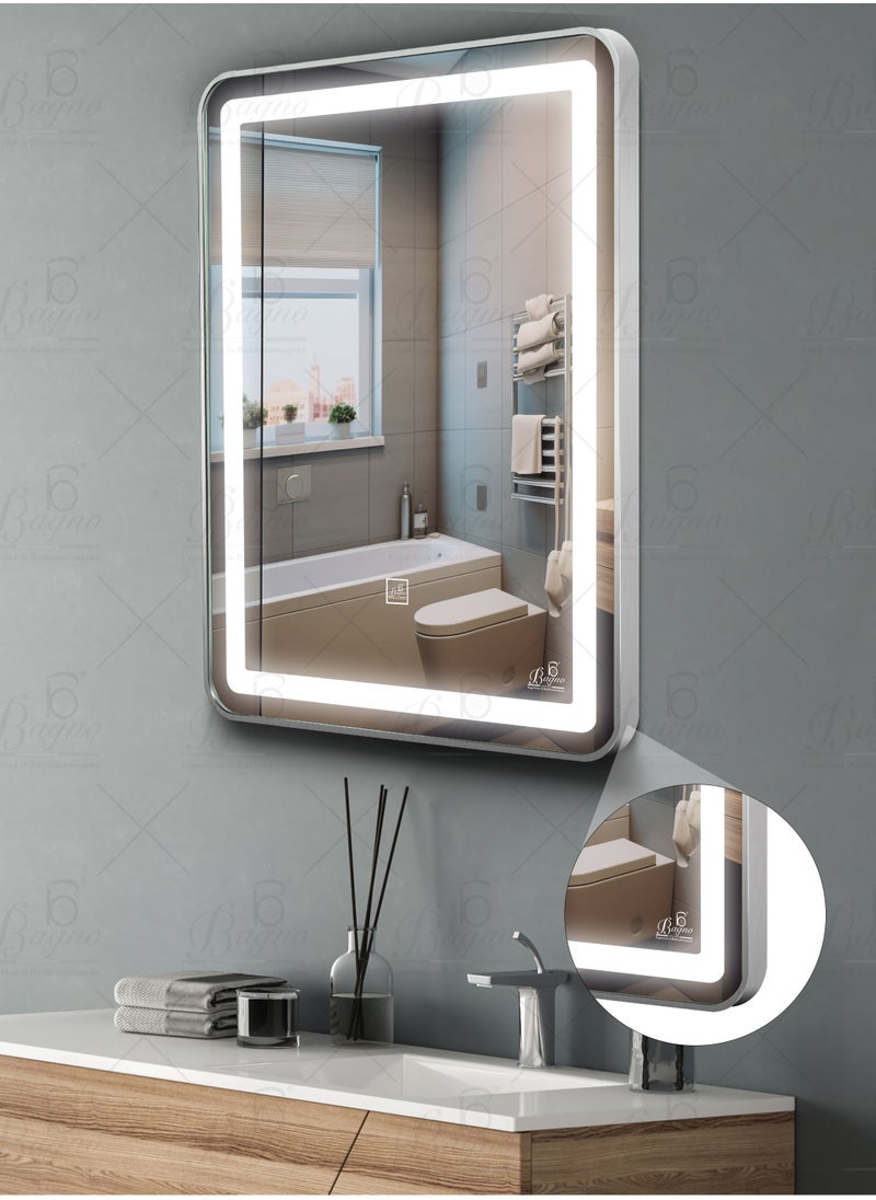 B BAGNO Silver LED Framed Mirror, Silver Framed Mirror, premium Quality 80x60cm BML22(Silver)