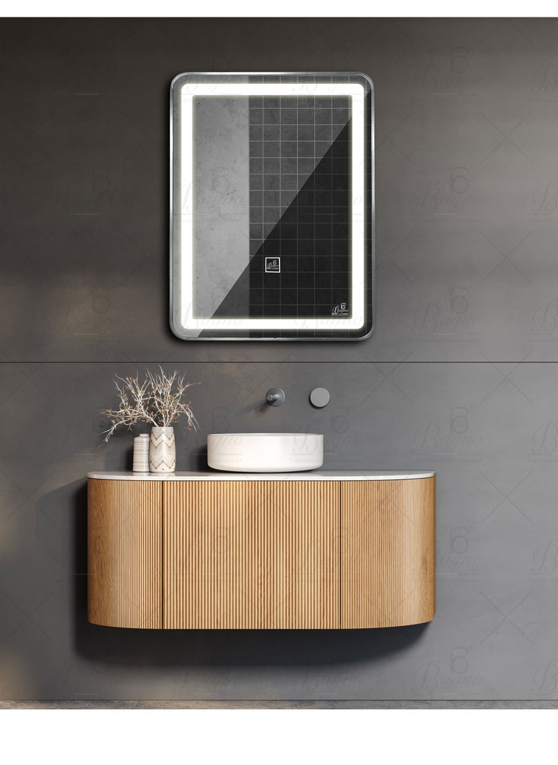 B BAGNO Silver LED Framed Mirror, Silver Framed Mirror, premium Quality 80x60cm BML22(Silver)