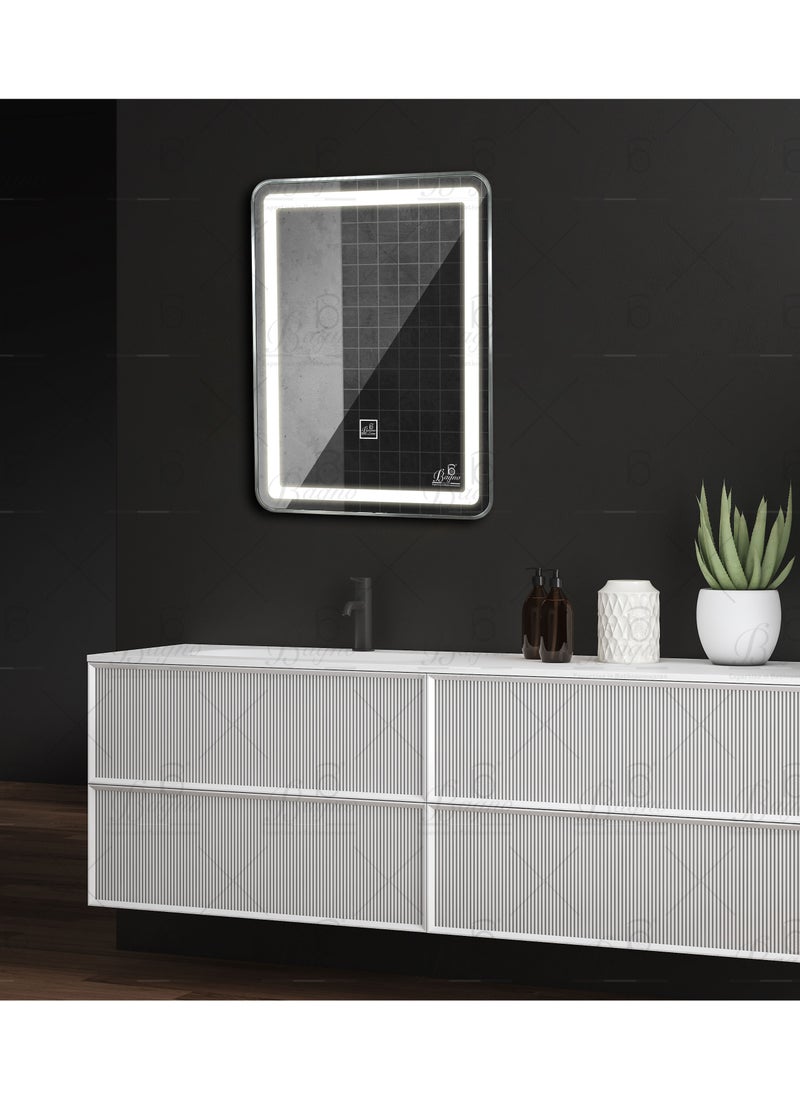 B BAGNO Silver LED Framed Mirror, Silver Framed Mirror, premium Quality 80x60cm BML22(Silver)