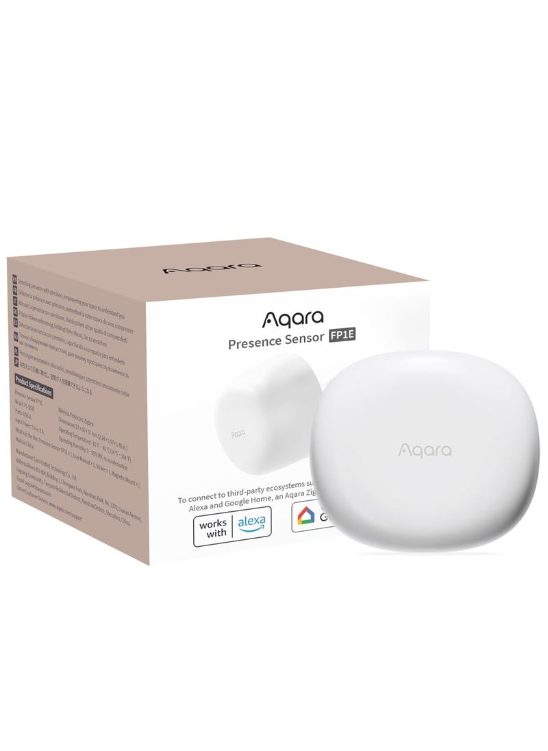 Presence Sensor FP1E with Matter, Zigbee Requires Aqara Zigbee 3.0 HUB, mmWave Radar Wired Motion Sensor, AI Spatial Learning, Supports HomeKit, Alexa, SmartThings-Global version White