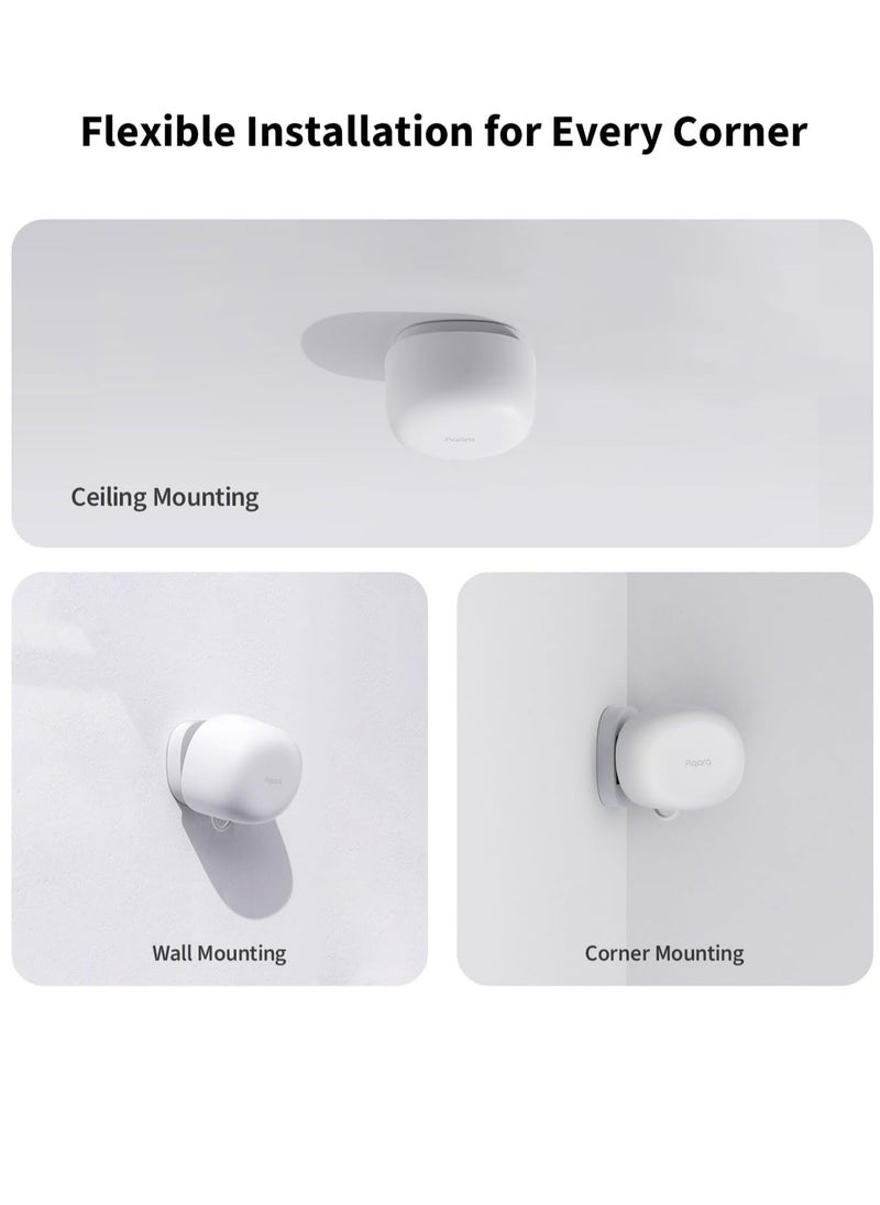 Presence Sensor FP1E with Matter, Zigbee Requires Aqara Zigbee 3.0 HUB, mmWave Radar Wired Motion Sensor, AI Spatial Learning, Supports HomeKit, Alexa, SmartThings-Global version White