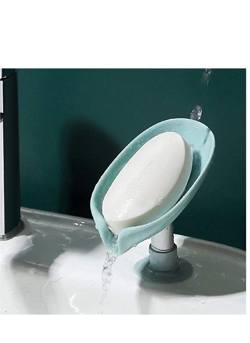 Bar Soap Holder,Leaf-Shape Self Draining Not Punched Easy Clean Soap Dish for Shower, soap Holder with Suction Cup Creative soap Box, for Bathroom, Kitchen Sink