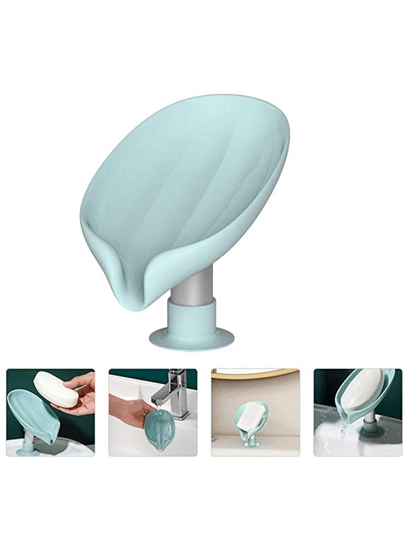 Bar Soap Holder,Leaf-Shape Self Draining Not Punched Easy Clean Soap Dish for Shower, soap Holder with Suction Cup Creative soap Box, for Bathroom, Kitchen Sink