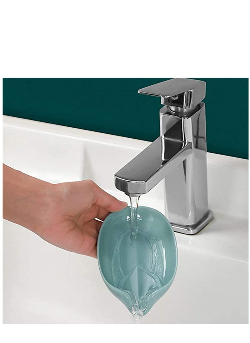 Bar Soap Holder,Leaf-Shape Self Draining Not Punched Easy Clean Soap Dish for Shower, soap Holder with Suction Cup Creative soap Box, for Bathroom, Kitchen Sink