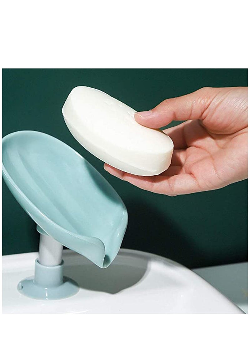 Bar Soap Holder,Leaf-Shape Self Draining Not Punched Easy Clean Soap Dish for Shower, soap Holder with Suction Cup Creative soap Box, for Bathroom, Kitchen Sink