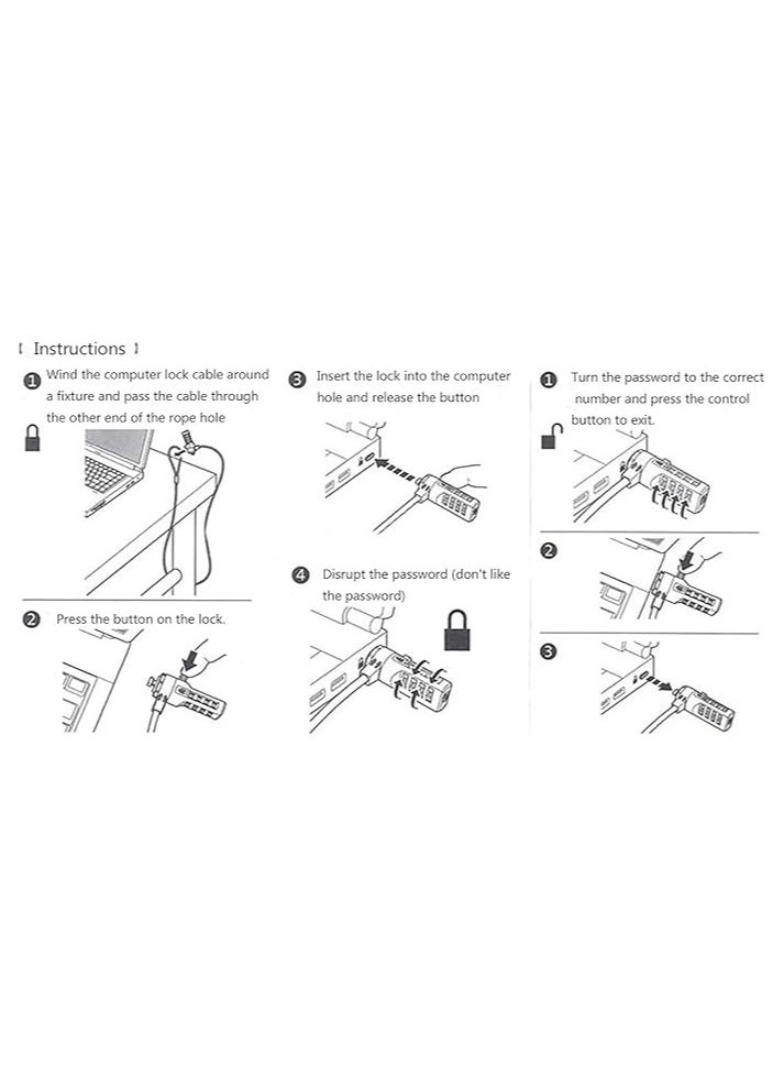 Computer Laptop Cable Lock，Laptop password lock 2m computer lock zinc alloy computer encryption anti-theft lock steel wire rope computer lock